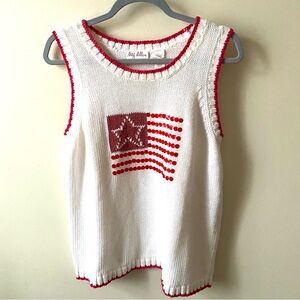 Meg Allen Liz Claiborne L Knit Sweater Vest StarRed And White With Flag Sequins